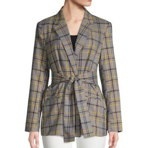 Ellen Tracy Womens Gray and Yellow Plaid Blazer Size 10P